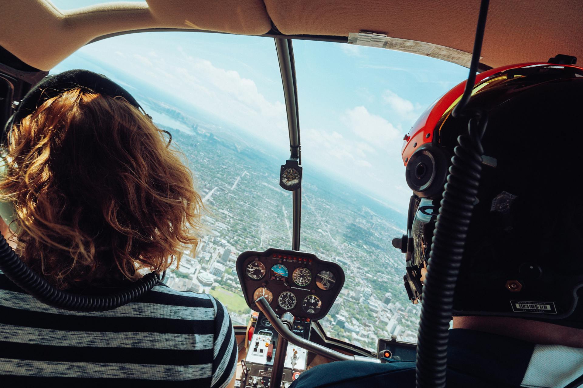 Inside of a helicopter cockpit during flight