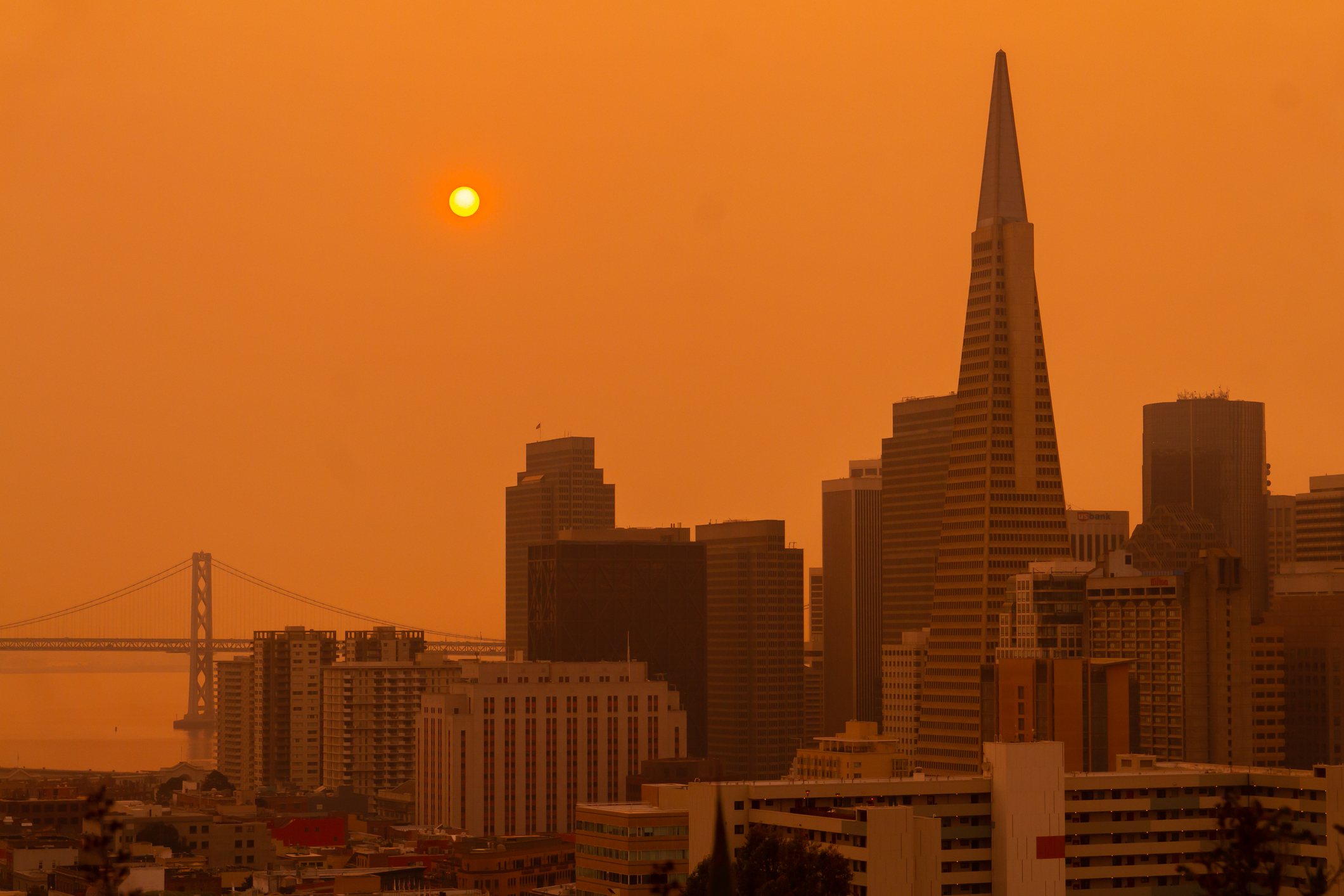Unhealthy air in downtown San Francisco due to the Napa Glass fire.