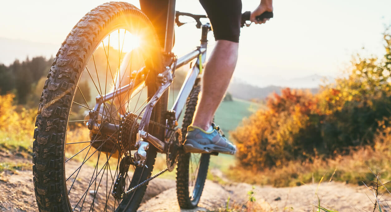 cyclist mountain biking in the afternoon