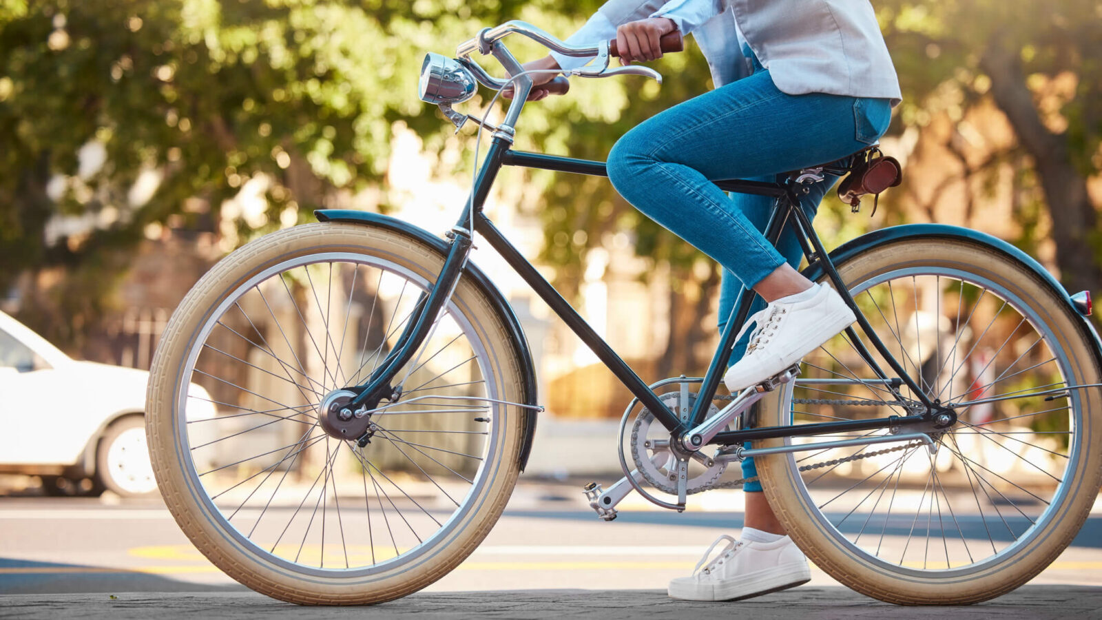 woman stopped on her bike